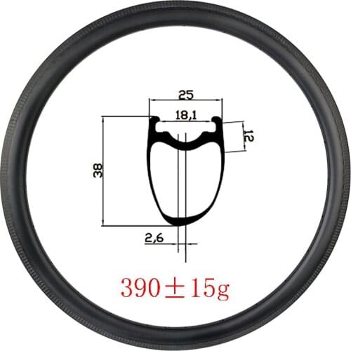 Light 390g 700C 38mm x 25mm Tubeless Asymmetry 3K brake track carbon rim deep 38mm gravel UD 3K 12K matte glossy road bike wheel
