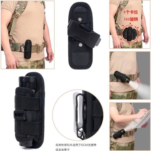 Outdoor Tactical Flashlight Pouch Holster Molle Belt 360 Degrees Rotatable Torch Case Holder Hunting Light Accessories Waist Bag