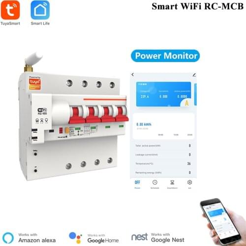 Tuya Smart Circuit Breaker 4P WiFi Switch Overload Short Circuit Protection Power Consumption Smart RC-MCB Alexa Compatible