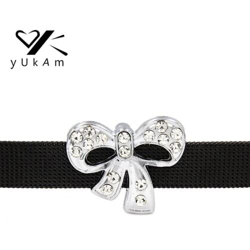 YUKAM Hollow Crystal Rhinestone Bowknot Slide Charms Keeper for Stainless Steel Mesh Keeper Bracelets Jewelry Accessories Making