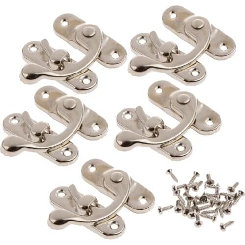 5 Sets 45 x 40mm Vintage Decorative Cabinet Latches Hasp Pad Lockable Clasp for Jewelry Wooden Box Case Chest, Silver Alloy