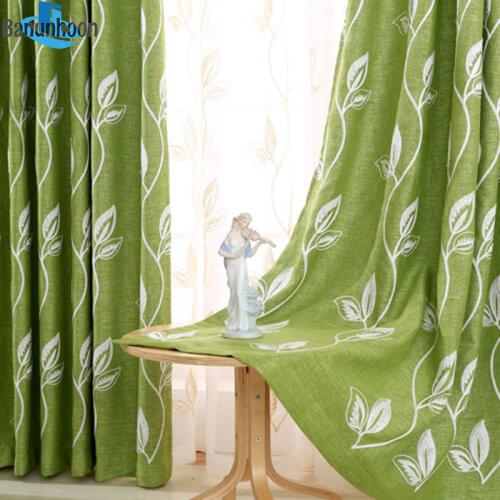 Green Blackout Woven Cortinas Cotton Curtains For Living Room Embroidered Leaf For The Bedroom Luxury Curtain