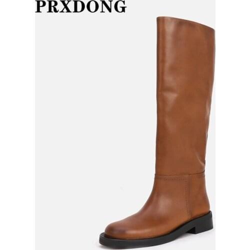 INS New Brand Women Knee High Boots Square Heels Round Toe Retro Black Brown Autumn Winter Warm Shoes Dress Casual Chelsea Boots
