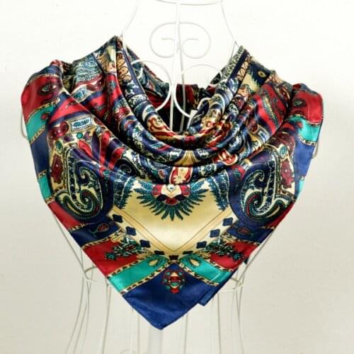 Bohemia Style Women Satin Big Square Silk Scarf 90*90cm Red Blue Multicolor Shawl Scarves 90*90cm Female Silk Scarf Printed
