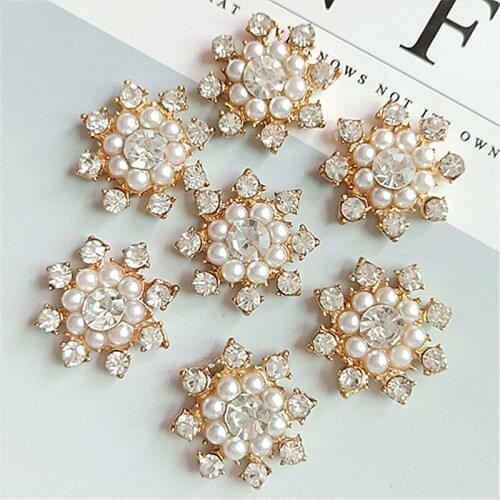 10 pcs Faux Pearl Rhinestone Flatback Embellishments Metal Diamond Gems Buttons for Clothing