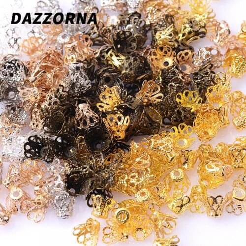 100Pcs/Lot Hollow Flower Trumpet Beads End Caps Golden Antique Bronze Metal Wine Cup For DIY Jewelry Making Finding Supplies