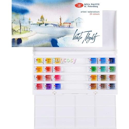 WHITE NIGHTS Watercolor 24 Full Pans, in Plastic Case by Saint Petersburg Russia