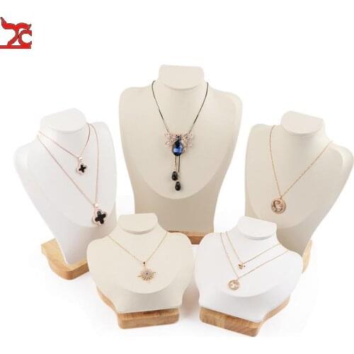 White PU Leather Mannequin Necklaces Pendants Jewelry Display Props Exhibitor Model Bust Show Chain Jewelry Stand Organizer