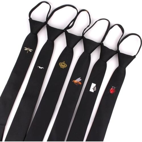 Black Embroidery Ties Casual Necktie For Boys Girls Neck Tie For Men Women Simple Slim Necktie Lazy Person Student Tie Neck Wear