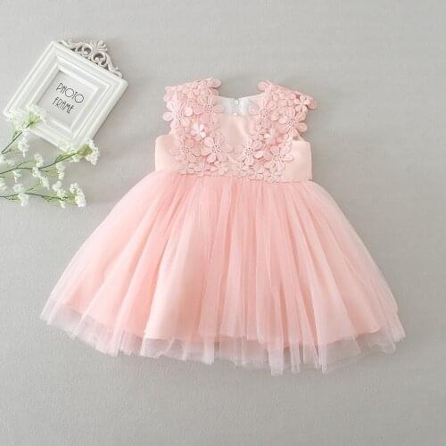 Hot baby dresses girl pink lace flower baptism dress birthday party baby girl clothes vestido infantil menina 3-24M