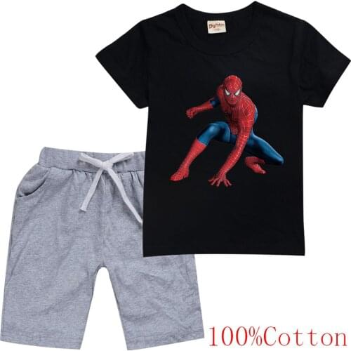Spider-Man Baby Boy Girl Clothes Print Summer Short Sleeve T shirt+ Pants Toddler Set Casual Cotton Children Clothing