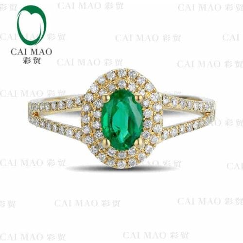 CaiMao 0.41ct Natural Emerald 18KT/750 Yellow Gold 0.35ct Round Cut Diamond Engagement Ring Jewelry Gemstone colombian