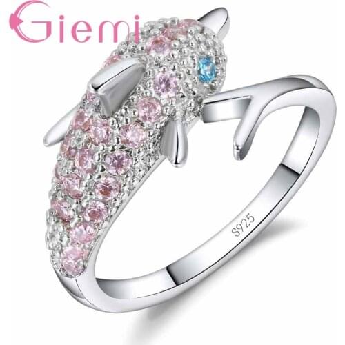 925 Sterling Silver Luxurious Delicate Dolphin Animal Shape Crystal Ring for Birthday Gifts Shopping Party Accessories