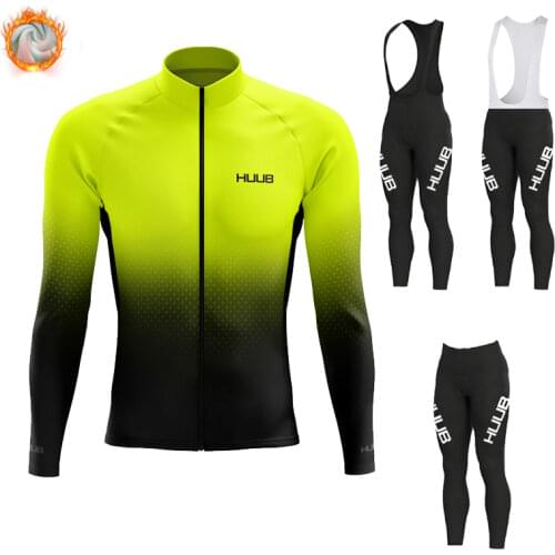2021 HUUB Winter Thermal Fleece Cycling Jersey Set Men New Outdoor Riding MTB Ropa Ciclismo Bib Pants Set Warm Cycling Clothing