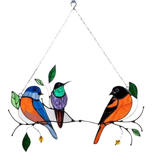 Multicolor Birds on a Wire High Stained Suncatcher Window Panel Bird Series Ornaments Pendant Home Decoration WWO66