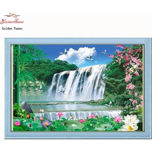 Golden Panno Needlework DIY DMC Cross stitch Sets For Embroidery kits Precise unprinted scenery Patterns Counted Cross-stitch 07