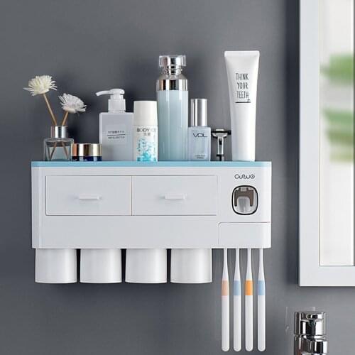 Toothbrush Holder Wall Mounted Automatic Toothpaste Dispenser Multi-function Punch-free Storage Racks Bathroom Accessories