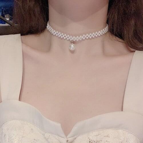 Necklace for WomenKorean Woven Pearl Clavicle Chain Adjustable Choker Jewelry Accessories Wholesale