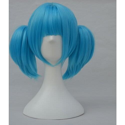 Sally Face Sallyface Sally Cosplay Wig Short Blue Heat Resistant Synthetic Hair Clip Ponytails Wigs + Wig Cap