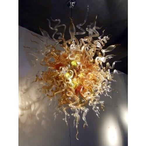 Modern Art Glass Lamp Amber Color 24Inches LED Blown Glass Chandelier Lighting