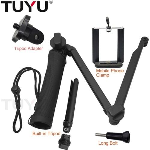 TUYU 3 Way Tripod Monopod Selfie Stick Extendable Arm Mount for GoPro Hero 9 8 7 6 5 DJI OSMO Insta360 OneR Pole Accessories
