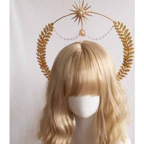 Goddess of the Sun Halo Crown Gold Leaf Headband Notre Dame Apollo Angel Hair Ornament Lolita Props