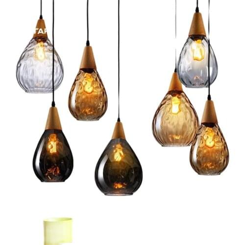 Vintage Handmade Europe Clear/Amber/Gray Crystal Glass&Wood Led E27 Pendant Light for Dining Room Restaurant Lamps 1445