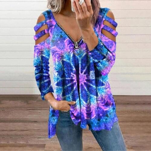 Women T-shirt Summer Zipper V-neck Long Hollow Sleeve Blouse Loose Printed Casual Tee Tops Comfortable Colothes Plus Size XXL