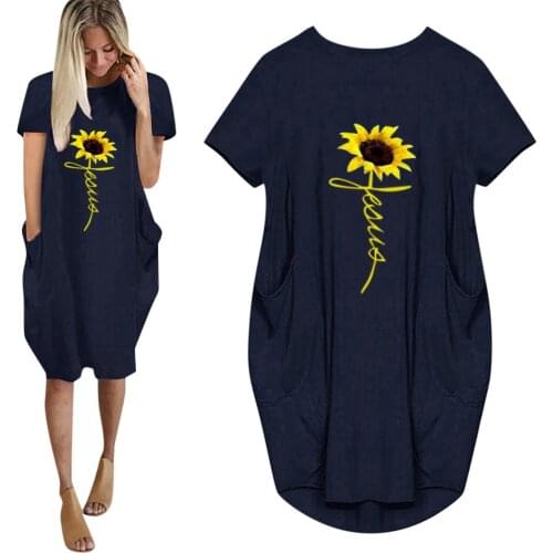 Womens Jumper Ladies Retro Dress Oversized Baggy Short Sleeve Pocket Pullover Mini Dresses Plus Size Dresses Embroidery Dress