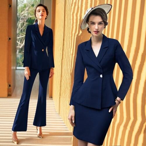 Womens office suits set professional female business office lady suit plus size navy blazer pant designer tailor 2019 free ship
