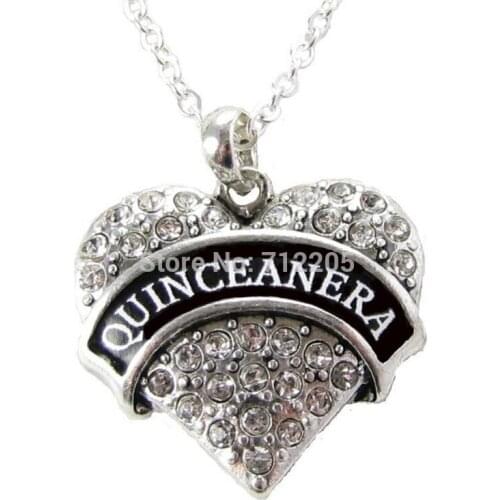 1*1 inch 100pcs rhodium plated big size hearts QUINCEANERA crystal heart pendant necklaces Thumb Jewelry Gift