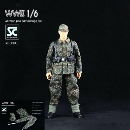 1/6 Camouflage Clothes Set WWII German Soldier Pea Uniform Hat Helmet Fit 12'' Male Action Figure Dolls In stock