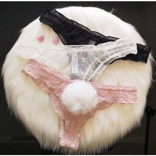 1 Pcs Sexy Cute Rabbit Tail Sexy Lace Panties Women Breathable Transparent Seamless Underwear G-string Thong Sexy Lingerie