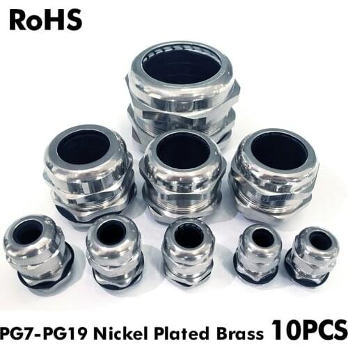 10pcs IP68 PG7 for 3-6.5mm PG9 PG11 PG13.5 PG16 PG19 Wire Cable Rohs Black Waterproof Nylon Plastic Cable Gland