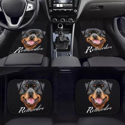 2/4 pcs Car Floor Mats Rubber Backing Cool Rottweiler Dogs Print Auto Front and Bear Rugs Set Non-slip Easy Clean Universal