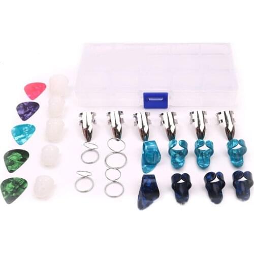 28pcs Guitar Accessories Kit Finger Pick Thumb Pick Guitar Picks Finger Protectors with Grid Case Storage Box for Beginner