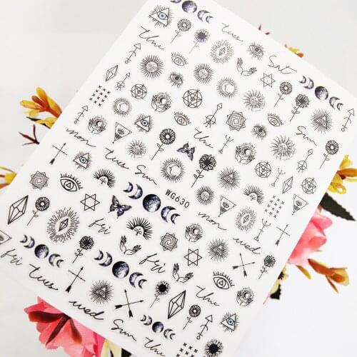 Geometry Triangle Eyes 3D Nail Sticker Art Slider Foil Sun Moon Design Nails Decoraciones Self Adhesive Manicure Accesorios