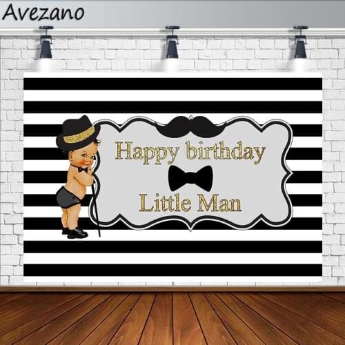 Avezano Photography Backdrops Happy Birthday Little Man Beard Black White Stripes Customized Backgrounds Photo Studio Photozone