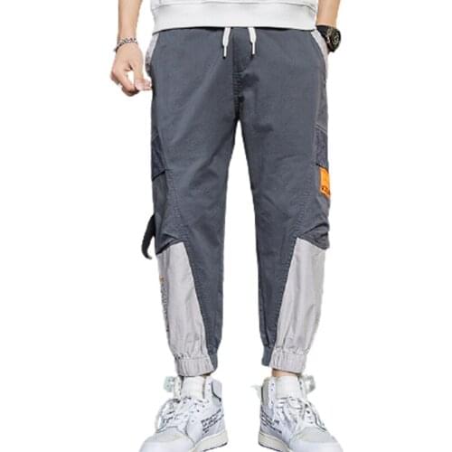 Ice Silk Quick-Drying Simplicity Casual Sports Pants Mens Loose Color-Blocked Harem Pants With Big Pockets Overalls