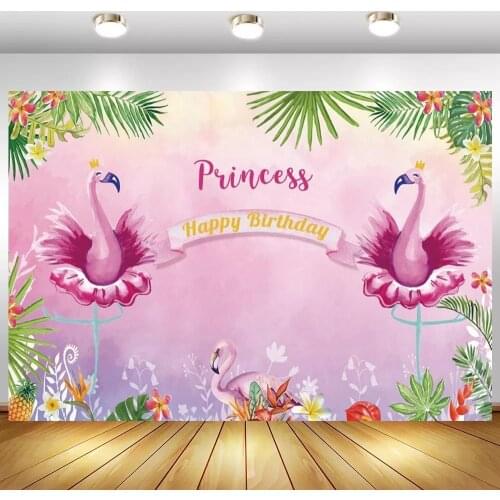 Flamingo Backdrop Happy Birthday Pink Girls Custom Party Decoration Supplies Background For Photography Studio Safari Jungle