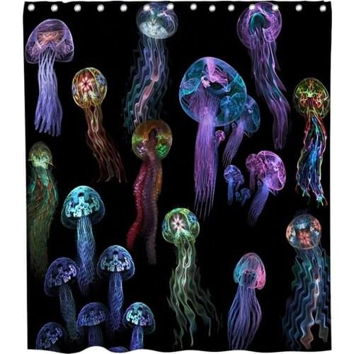 Jellyfish Shower Curtain Sea Animals Cloth Fabric Ocean Bathroom Decor Sets with Hooks