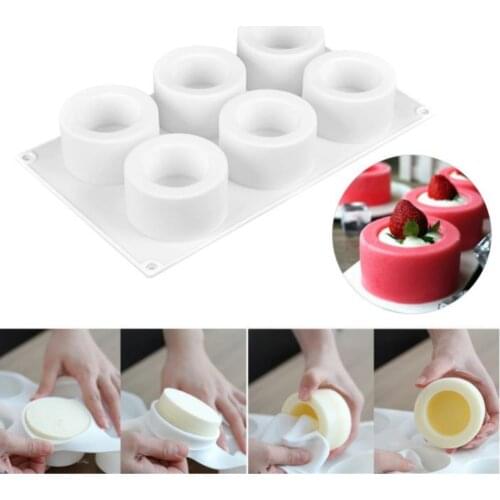 6 Holes Pudding Cup Art Cake Mould Pan 3D Silicone Mold Mousse Chocolate Moule Baking