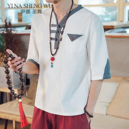 Japanese Style Summer Cotton And Linen T-shirt Mens Casual Loose Harajuku Clothing Fashion Half Sleeve Shirt Mens Kimono Top