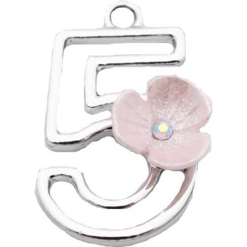 Hot Selling 20pcs/lot Metal Silver Number 5 Flower Dangle Charms Lobster Clasp Charms Fit DIY Women Bracelet Jewelry