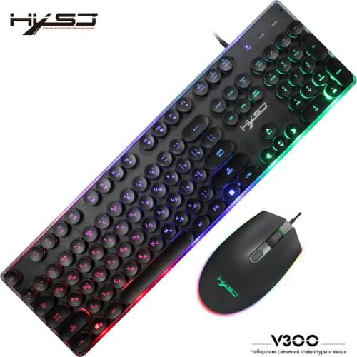 HXSJ new English Russian keyboard and mouse set 104 key color backlight wired keyboard RGB mouse 1600DPI office game PC notebook