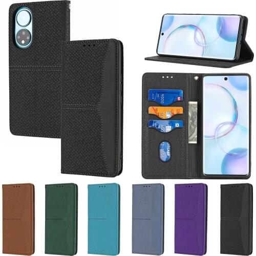 Leather Case for Huawei Honor 50 Pro SE 5G Woven Pattern Flip Wallet Cover Lanyard Full Protective Shockproof Cards Holder Coque