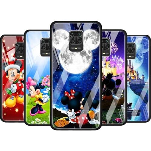 Mickey Minnie cute for Xiaomi Redmi Note 10 Pro Max 10S 9T 9S 9 8T 8 7 Pro 5G Luxury Tempered Glass Phone Case Cover