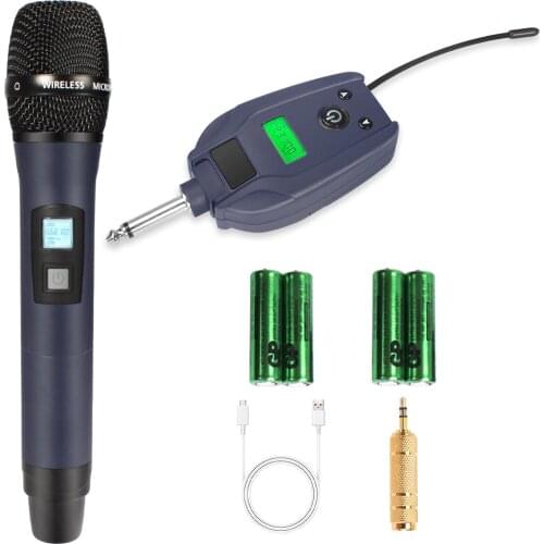 UHF Automatic Wireless Microphone 6.35mm 3.5mm Microphone 80m Long Distance 1/4" Jack Professional Handheld Mic for DSLR KTV