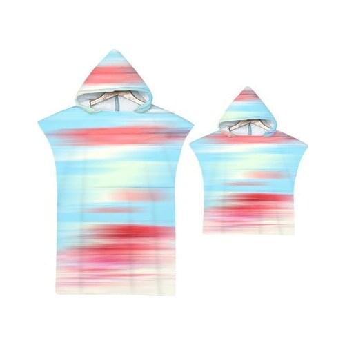 Fashion Striped Microfiber Beach Poncho Towel With Hooded Outdoor Quick Drying Windproof Wetsuit Change Robes Bath Towels