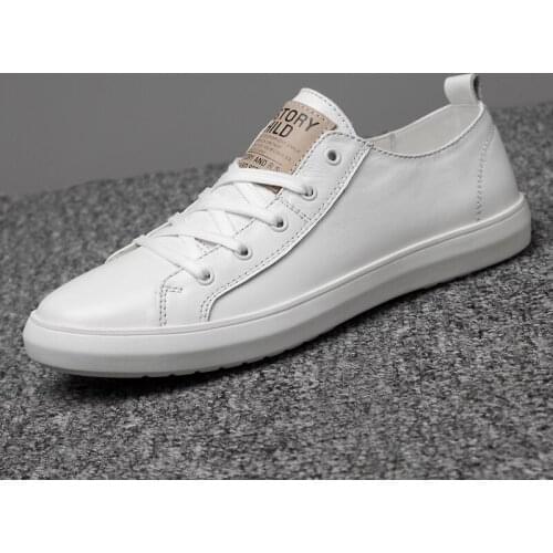 2021 Men Lace-up Shoes Flat Leather Shoes Male Board Casual Shoes Sneakers British Style Casual Non-Slip White Shoes Men Fashion